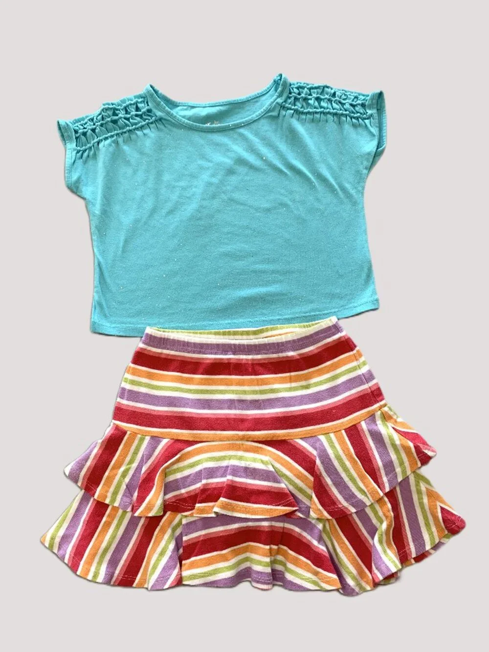 4 Piece Girls Top and Skirt Set. Pink/Blue. Justice/Gymboree. Size 7/8
